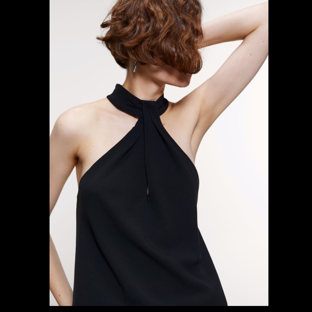 NWT Zara Black Halter Neck Top Back Zip XS